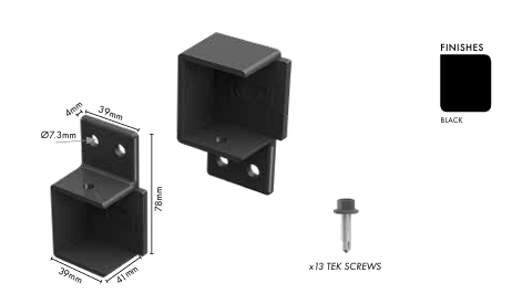 Aluminium Bracket – Horizontal Open Side – 4 Pack – Satin Black Finish