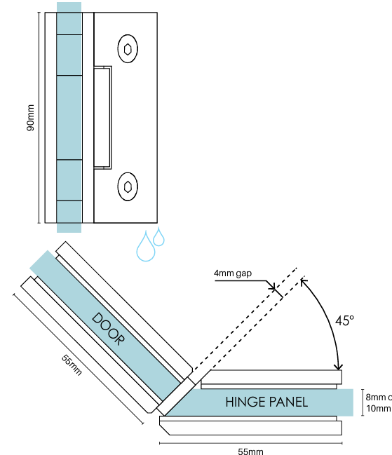 Purity Shower Screens 135° Glass To Glass Hinge – Various Finishes