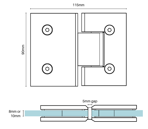 Purity Shower Screens 180° Glass To Glass Hinge – Various Finishes