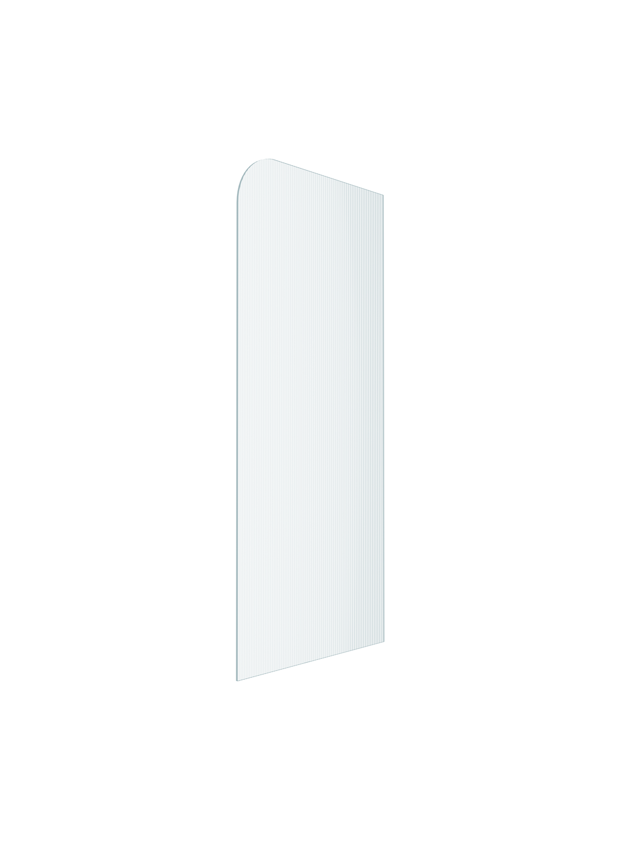 Purity Shower Screen Fixed Panel With Featured Radius Corner And Ultra Clear Narrow Reeded Design – 10mm Clear Toughened Glass, Multiple Sizes Available