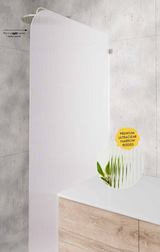 Purity Shower Screen Fixed Panel With Featured Radius Corner And Ultra Clear Narrow Reeded Design – 10mm Clear Toughened Glass, Multiple Sizes Available